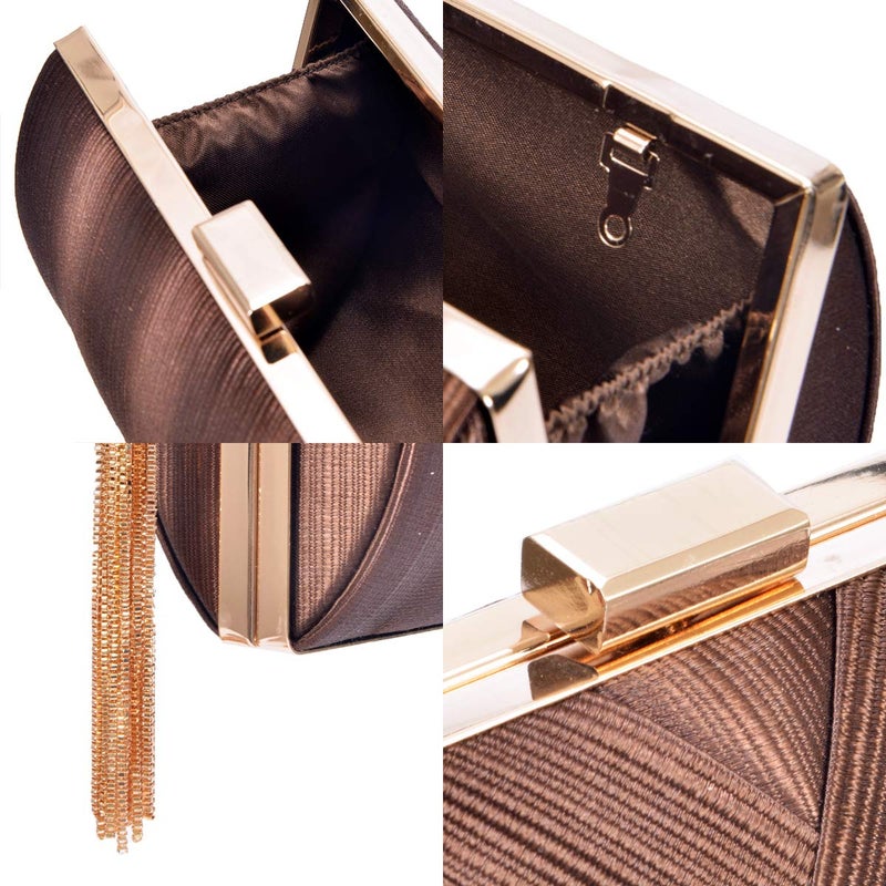 Zebrum Womens Evening Clutch Bag Designer Evening Handbag Hand Bag,Lady Party Wedding Clutch Purse (Elegant Tassel-Brown) - Image 5